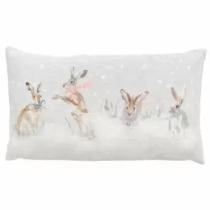 Snowy Hares Christmas Cushion Multi