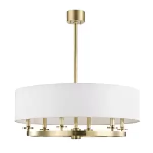 Durham 6 Light Pendant Brass, Linen