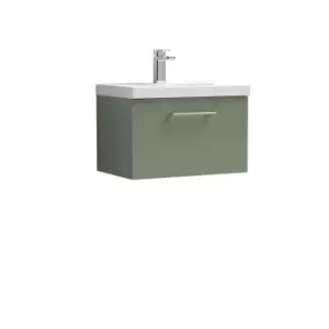 Nuie Arno 600mm Wall Hung 1 Drawer Vanity & Thin-Edge Basin Satin Green