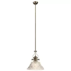 Dome Ceiling Pendant With 38cm Patterned Round Shade, 1 x E27, Antique Brass, Clear Glass - Luminosa Lighting