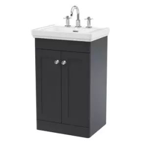 Nuie Classique 500mm Floor Standing 2-door Unit & Basin 3 Tap Holes - Satin Anthracite