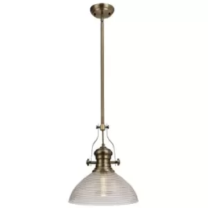 Telescopic Dome Ceiling Pendant E27 With 33.5cm Prismatic Glass Shade, Polished Nickel, Clear - Luminosa Lighting