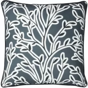 Furn Annika Leaf Print Piped Edge Cushion Cover, Slate Blue, 50 x 50 Cm