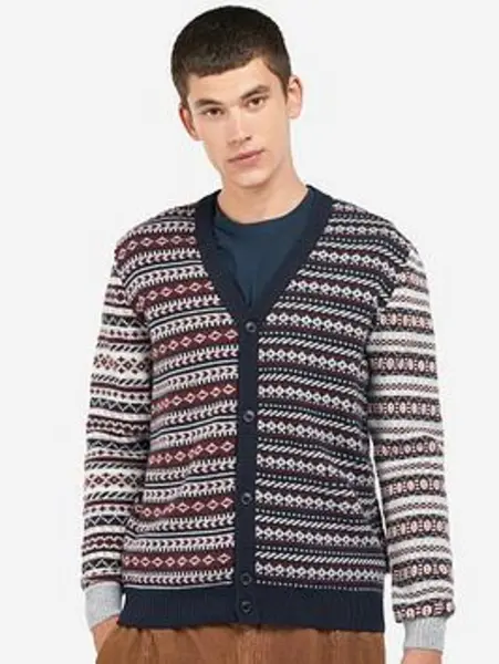 Barbour Burley Fair Isle Cardigan - Grey, Size S, Men Grey V8LFP Male S