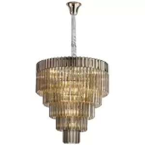 Luminosa Lighting - Luminosa Poland Ceiling Pendant Round 5 Tier 19 Light E14, Polished Nickel, Smoke Sculpted Glass, Item Weight: 32.6kg