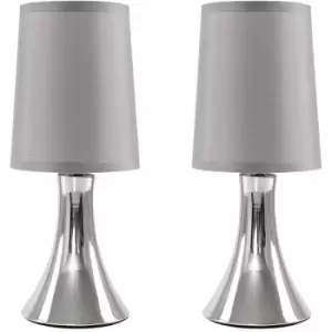 Minisun - 2 x Trumpet Touch Dimmer Table Lamps - Grey - No Bulbs