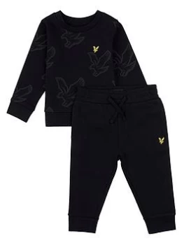 Lyle & Scott Toddler Boys Tonal Aop Crew And Jog Set - Black, Size 2 Years