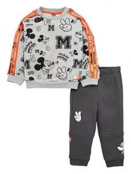 Boys, adidas Disney Childrens Mickey Mouse Sweatshirt and Joggers Set - Medium Grey Heather, Size 18-24 Months