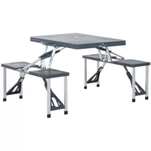 Outsunny Folding Picnic Table and Chair Set Portable Camping Hiking Dining Furniture with Four Chairs, Aluminium Frame and Suitcase for BBQ Party