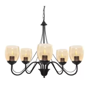 Allena Multi Arm Pendant Ceiling Light Black, Amber 50cm