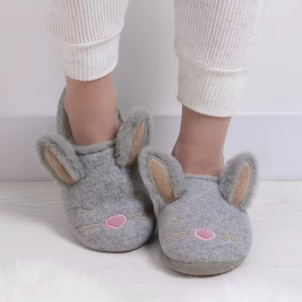 totes Novelty Bunny Mule Slipper Grey