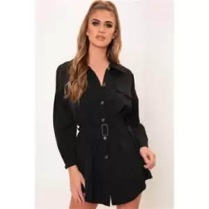 I Saw It First Black Drop Shoulder Belted Oversized Shirt Dress - Black