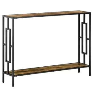 Homcom Industrial Console Table With Storage Shelf Black Metal Frame Rustic Brown