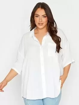 Yours Short Sleeve Crinkle Shirt White, Size 22-24, Women