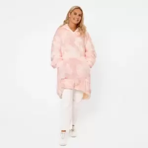 Dreamscene Tie-dye Hooded Blanket Oversized Wearable Sherpa Fleece Blush Pink