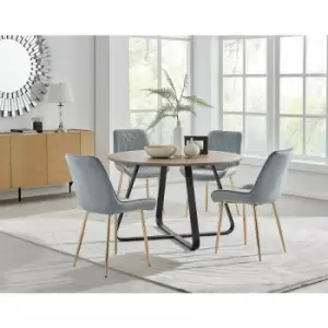 Santorini Brown Round Dining Table And 4 Grey Pesaro Gold Leg Chairs - Elephant Grey