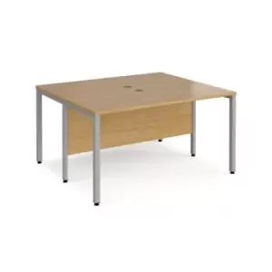 Office Desk 2 Person Rectangular Desk 1400mm Oak Tops With Silver Frames 1200mm Depth Maestro 25