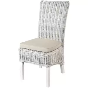 Pair Kubu Rattan Dining Chairs High Back with Padded Seat Cushion - Grey - Natural