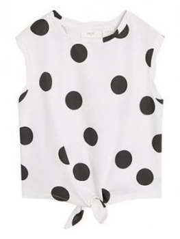 Mango Girls Spot Tie Waist Tshirt - White/Black