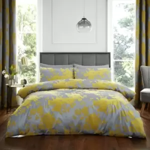 Catherine Lansfield Velvet Rose Ochre and Silver Duvet Cover and Pillowcase Set Yellow/Grey