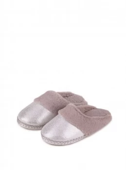 Grey Sparkle Snake Faux Suede Mule Slippers - L