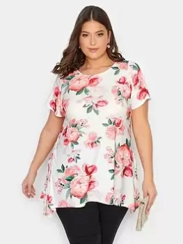 Yours Floral Hank Hem Top - White, Size 16, Women