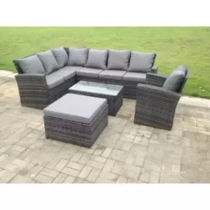 Fimous 7 Seater Outdoor Dark Grey Rattan Lounge Complete Sofa Set with Coffee Table and Big Footstool