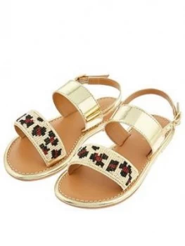 Monsoon Girls Zadie Beaded Animal Sandal - Gold, Size 10 Younger