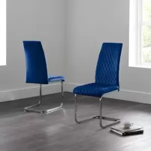 Julian Bowen Set of 4 Calabria Velvet Cantilever Chairs Blue