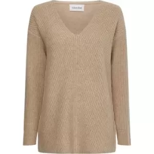 CALVIN KLEIN Wool V Neck Knit Jumper - Beige