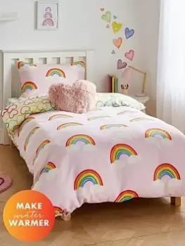 Catherine Lansfield Rainbow Hearts Soft Cosy Fleece Duvet Cover Set, Pink, Size Double