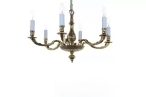 Sandringham Polished Brass 6 Arm Chandelier