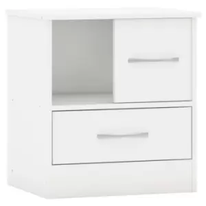 Nevada Sliding Door 1 Drawer Bedside in White Gloss Finish