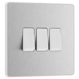 BG Evolve Brushed Steel 20A 16Ax Triple Light Switch - 2 Way