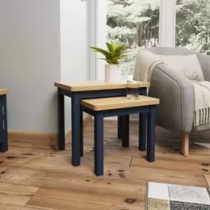 Rye Two Tone Oak & Blue Nest Of 2 Tables