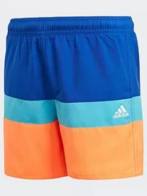 Boys, adidas Colorblock Swim Shorts, Black/Red, Size 11-12 Years