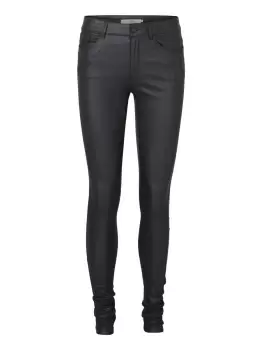 VERO MODA Seven Normal Waist Smooth Coated Trousers Women Black