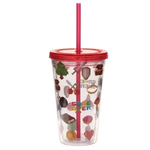 Game Over Double Walled Cup with Lid and Straw