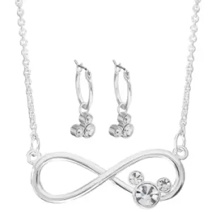 Disney Minnie Mouse Silver Plated Brass Infinity Necklace and Hoop clear crystal Earring Set SF00112SRWL