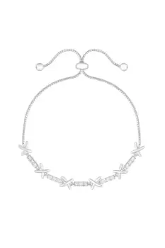 Sterling Silver 925 Cubic Zirconia Kiss Toggle Bracelet