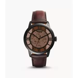 Fossil Mens Townsman Automatic Dark Leather Watch - Brown