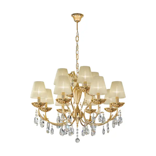 Victoria 2 Crystal Multi Arm Chandeliers With Shades 12 Light 24 Carat Gold