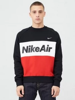 Nike Air Fleece Crew Sweatshirt - Black/Red/White , Black/White/Red, Size S, Men