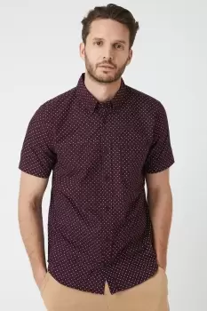 Burgundy Ditsy Print Oxford Shirt