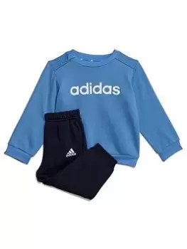 Boys, adidas Infant Linear Crew & Pant Set - Blue/Black, Blue, Size 3-6 Months