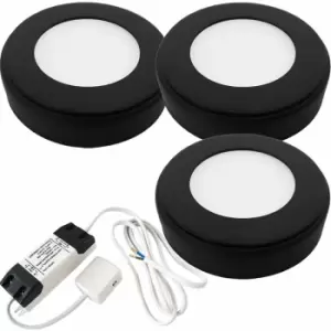 3x matt Black Round Surface or Flush Under Cabinet Kitchen Light & Driver Kit - Natural White led