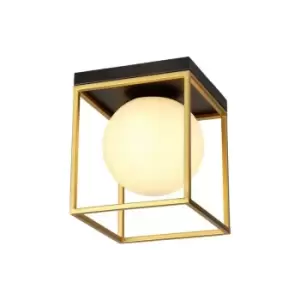 Square Ceiling Flush, 1 Light E14, Matt Black, Painted Gold - Luminosa Lighting