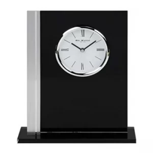 Black Glass Mantel Clock Chrome Bezel