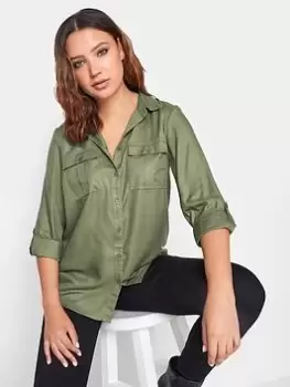 Long Tall Sally Khaki Utility Shirt, Green, Size 14, Women