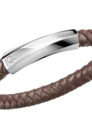 Mens Calvin Klein Stainless Steel Large Bewilder Leather Bracelet KJ2BCB09020L